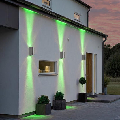 Outdoor Stainless Steel Double Wall Light ZLC023 with Coloured LED GU10 Red or Green or Blue - Free delivery on all orders