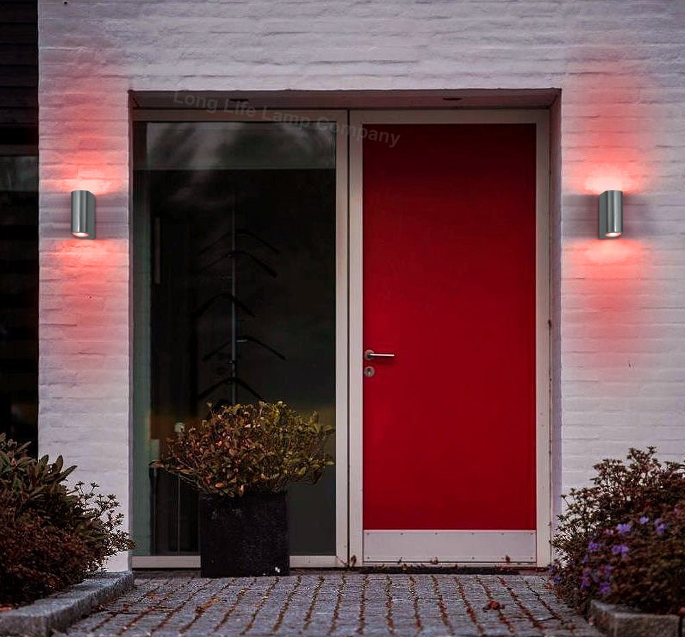 Outdoor Stainless Steel Double Wall Light ZLC023 with Coloured LED GU10 Red or Green or Blue - Free delivery on all orders