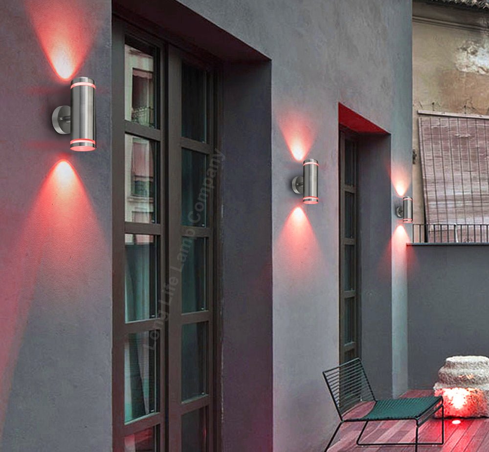 Outdoor Stainless Steel Double Wall Light ZLC308 with Coloured LED GU10 Red or Green or Blue - Free delivery on all orders