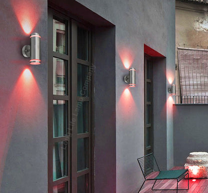 Outdoor Stainless Steel Double Wall Light ZLC308 with Coloured LED GU10 Red or Green or Blue - Free delivery on all orders
