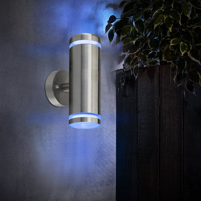 Outdoor Stainless Steel Double Wall Light ZLC308 with Coloured LED GU10 Red or Green or Blue - Free delivery on all orders