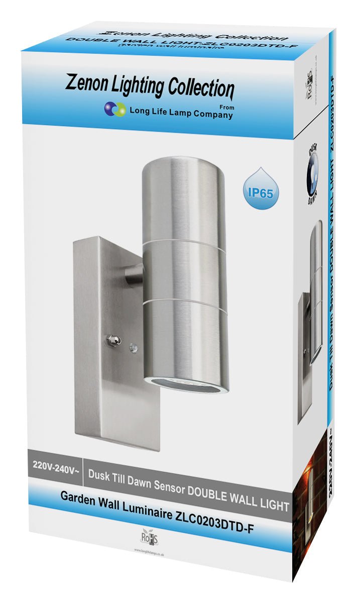 Outdoor Up Down Wall Light Dusk Till Dawn Sensor Stainless Steel Finish - Energy Light Bulbs - Free delivery on all orders