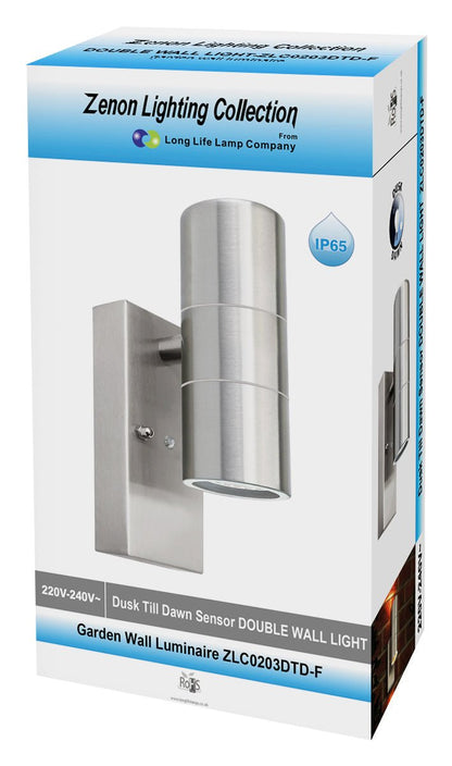 Outdoor Up Down Wall Light Dusk Till Dawn Sensor Stainless Steel Finish - Energy Light Bulbs - Free delivery on all orders