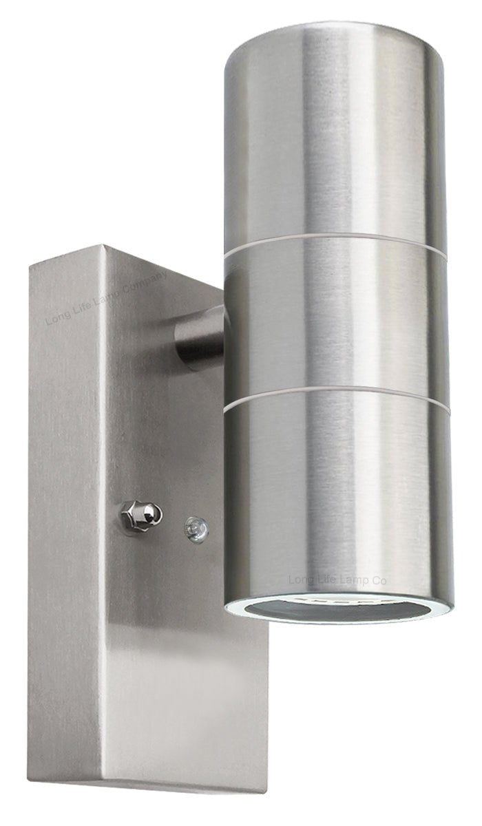 Outdoor Up Down Wall Light Dusk Till Dawn Sensor Stainless Steel Finish - Energy Light Bulbs - Free delivery on all orders