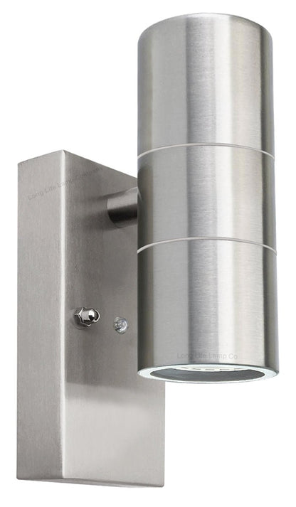 Outdoor Up Down Wall Light Dusk Till Dawn Sensor Stainless Steel Finish - Energy Light Bulbs - Free delivery on all orders