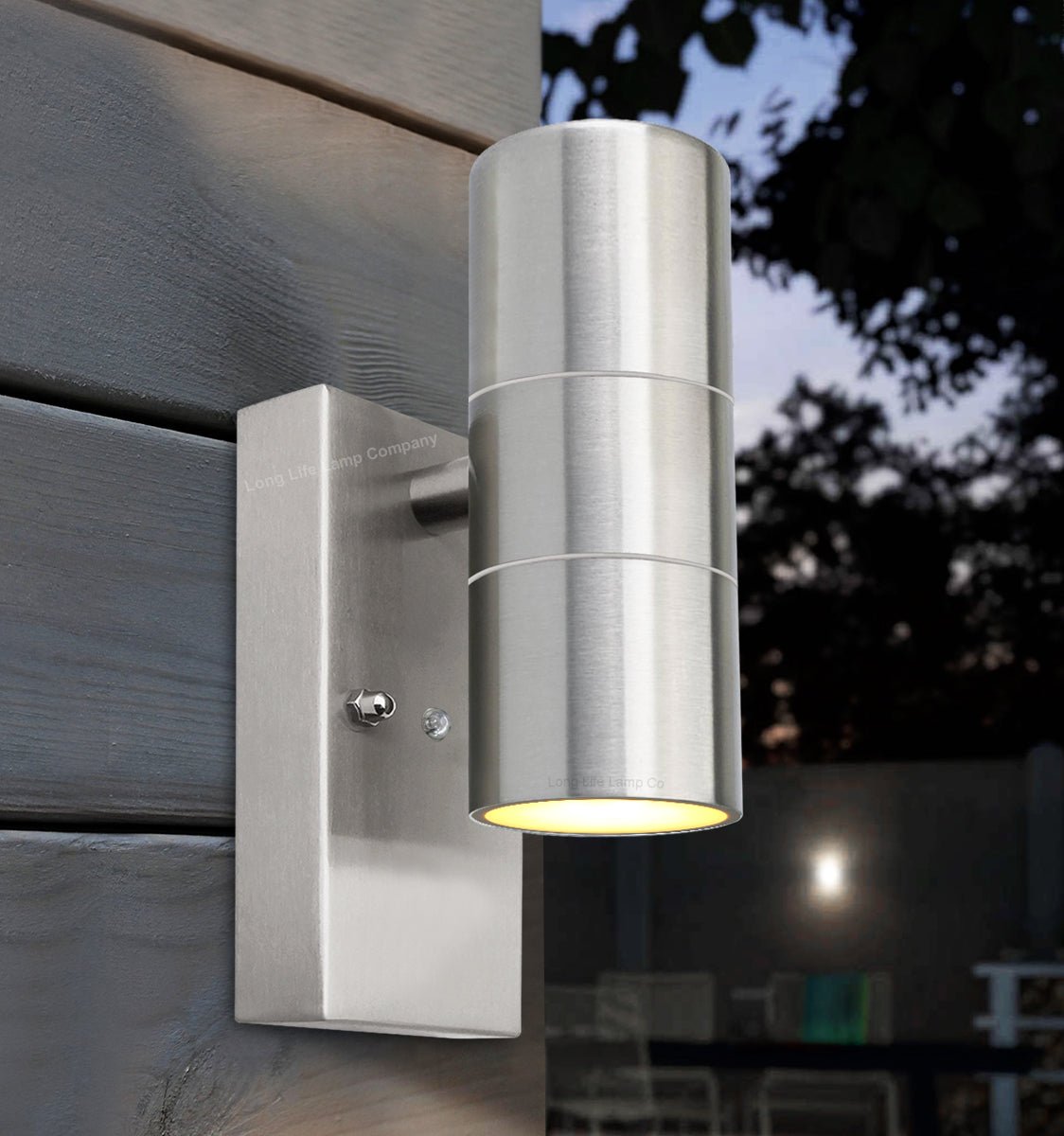 Outdoor Up Down Wall Light Dusk Till Dawn Sensor Stainless Steel Finish - Energy Light Bulbs - Free delivery on all orders