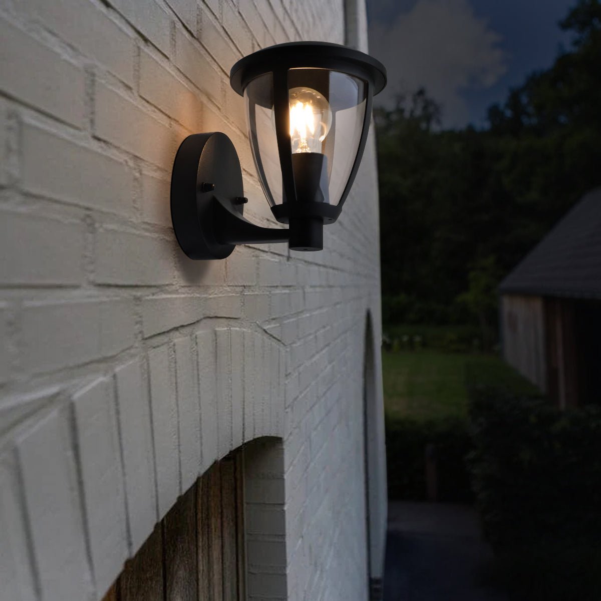 Outdoor Upward Wall Light Black Lantern Clear Diffuser IP44 - Energy Light Bulbs - Free delivery on all orders