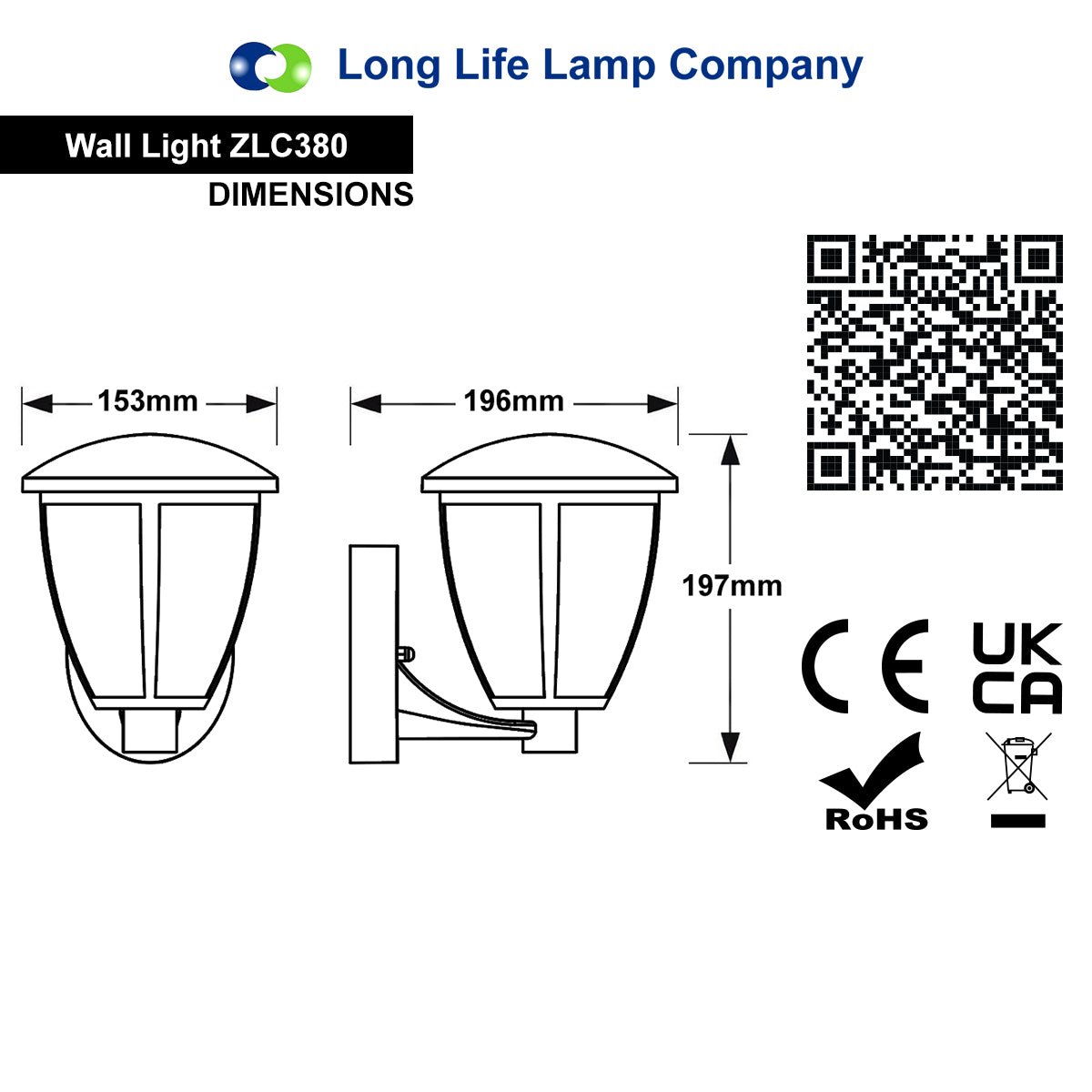 Outdoor Upward Wall Light Black Lantern Clear Diffuser IP44 - Energy Light Bulbs - Free delivery on all orders