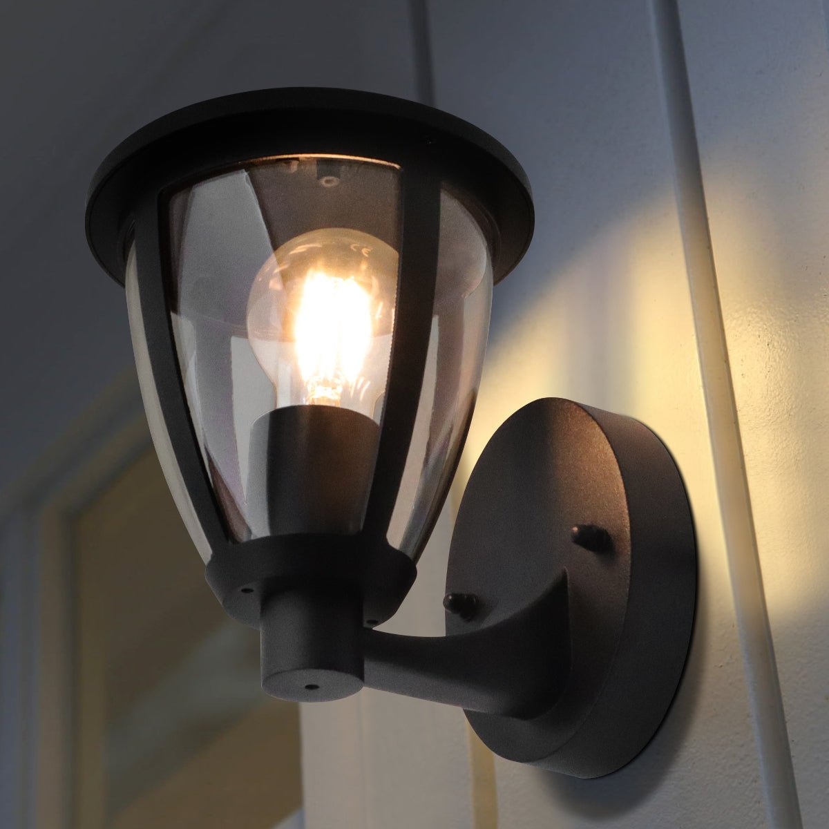 Outdoor Upward Wall Light Black Lantern Clear Diffuser IP44 - Energy Light Bulbs - Free delivery on all orders