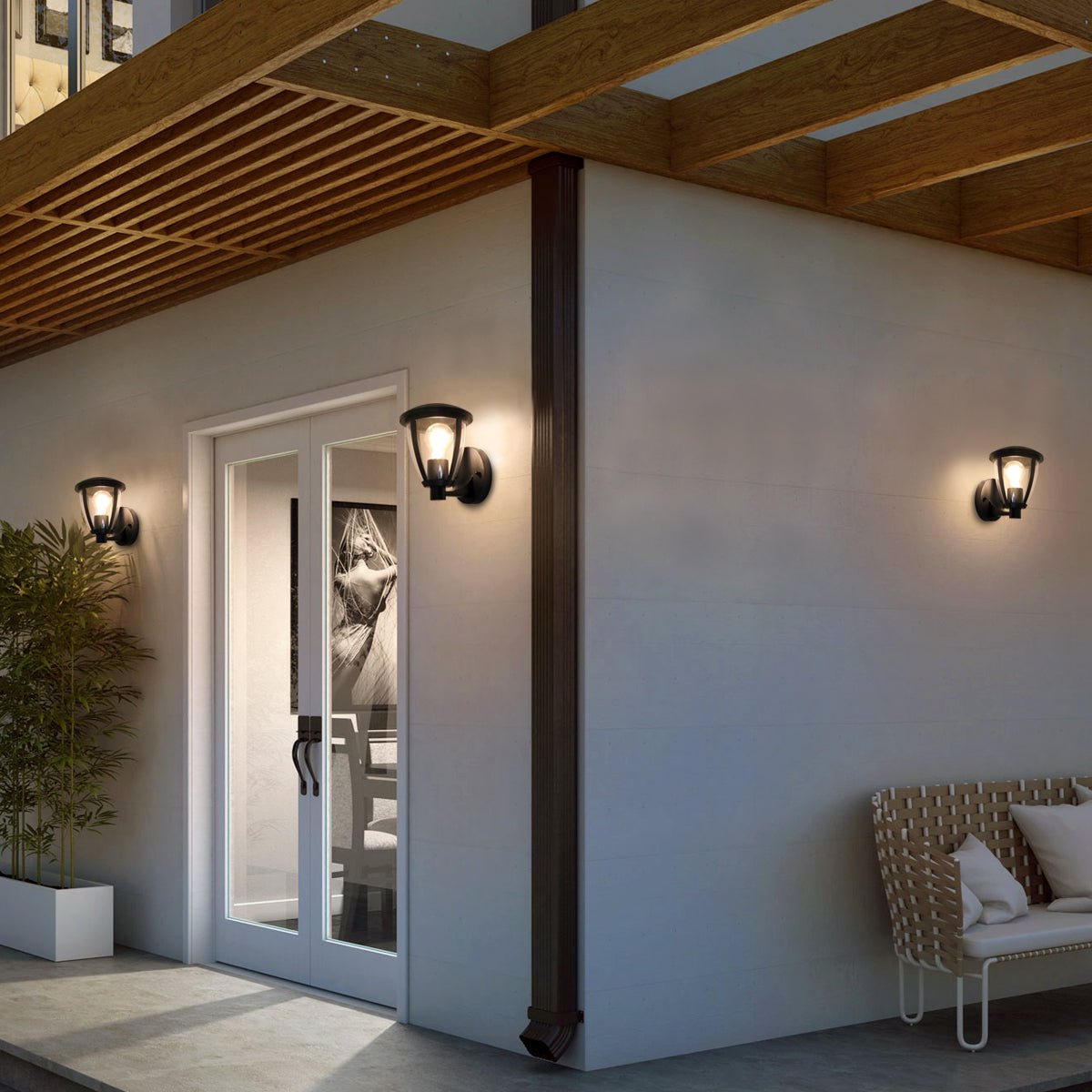 Outdoor Upward Wall Light Black Lantern Clear Diffuser IP44 - Energy Light Bulbs - Free delivery on all orders