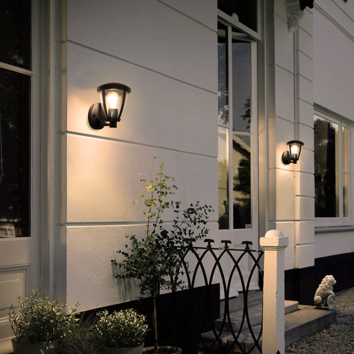Outdoor Upward Wall Light Black Lantern Clear Diffuser IP44 - Energy Light Bulbs - Free delivery on all orders