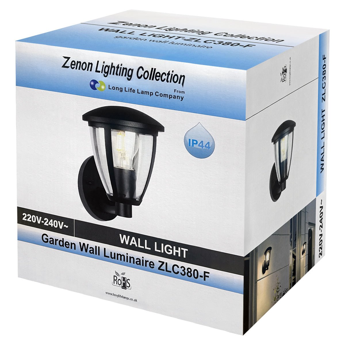 Outdoor Upward Wall Light Black Lantern Clear Diffuser IP44 - Energy Light Bulbs - Free delivery on all orders