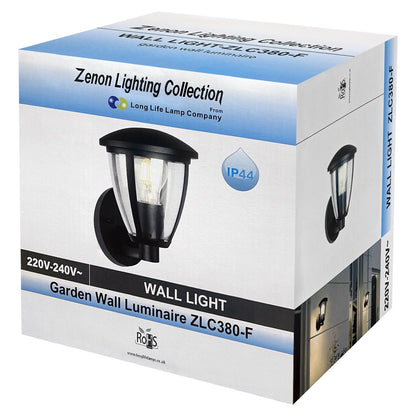 Outdoor Upward Wall Light Black Lantern Clear Diffuser IP44 - Energy Light Bulbs - Free delivery on all orders