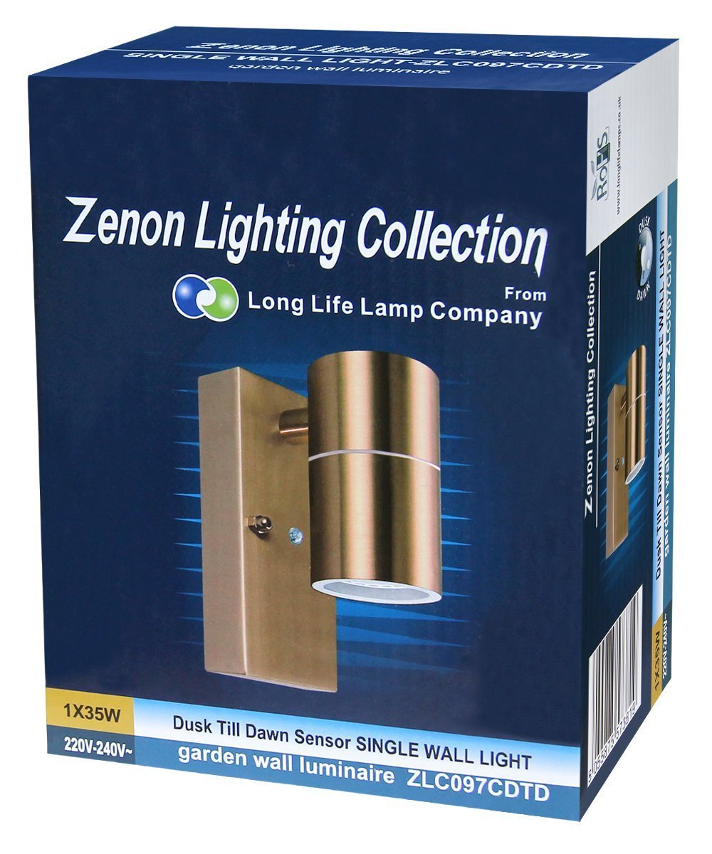 Outdoor Wall Light Dusk Till Dawn Sensor Copper Finish IP65 - Energy Light Bulbs - Free delivery on all orders