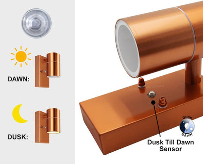 Outdoor Wall Light Dusk Till Dawn Sensor Copper Finish IP65 - Energy Light Bulbs - Free delivery on all orders