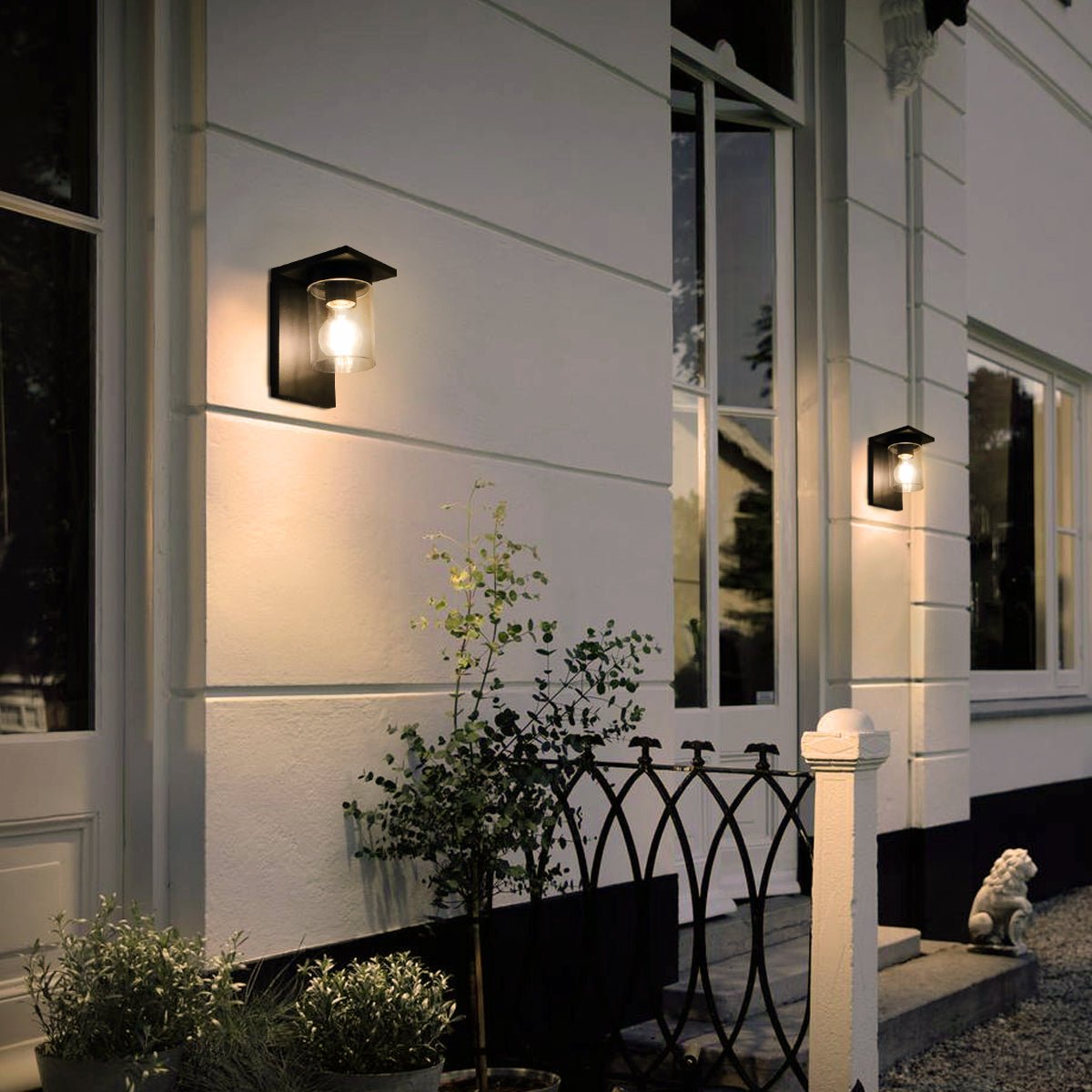Outdoor Wall Light Lantern Black Clear Lamp Shade with 4w LED Warm White - Energy Light Bulbs - Free delivery on all orders