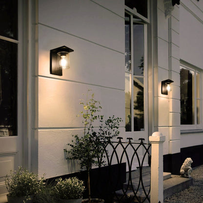 Outdoor Wall Light Lantern Black Clear Lamp Shade with 4w LED Warm White - Energy Light Bulbs - Free delivery on all orders