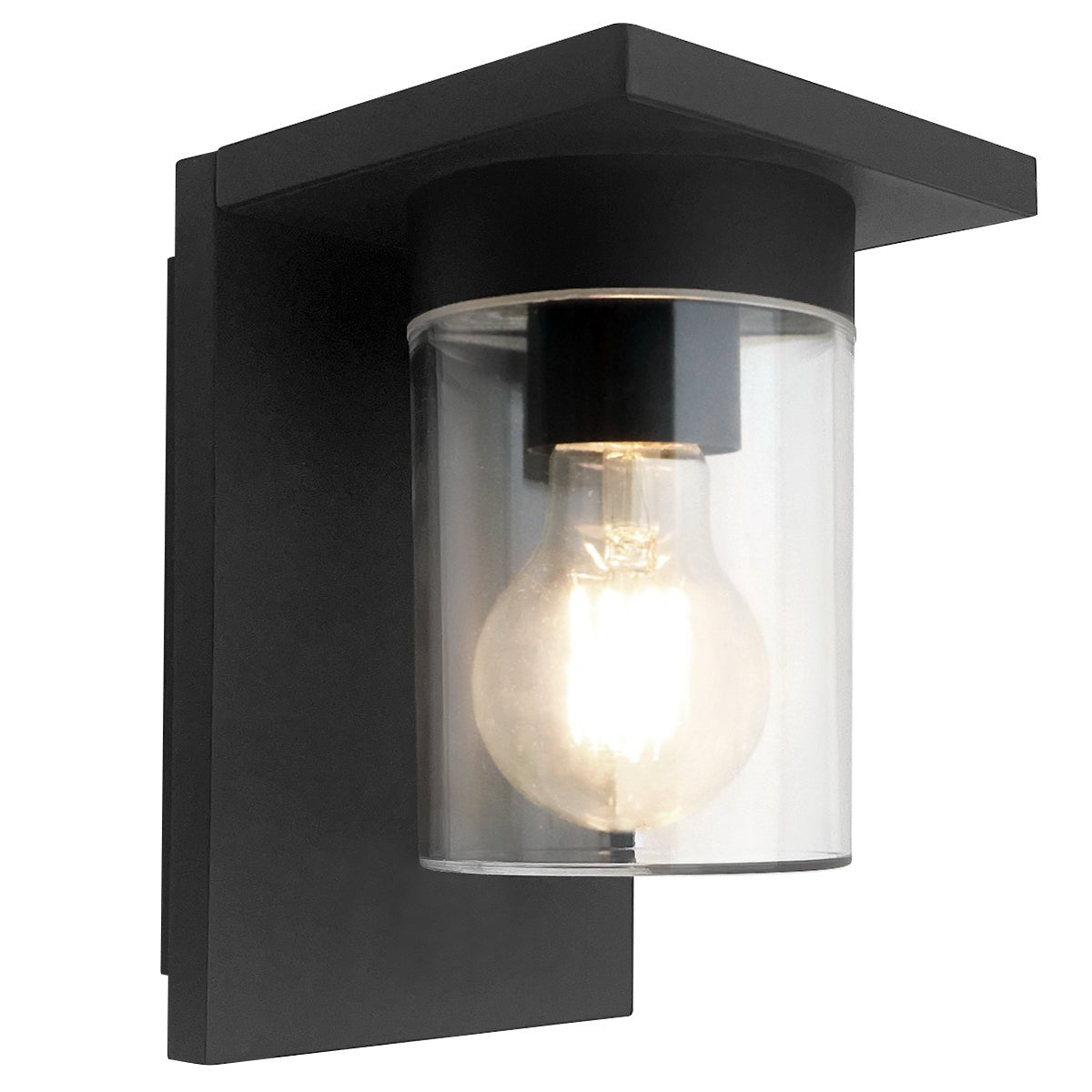 Outdoor Wall Light Lantern Black Clear Lamp Shade with 4w LED Warm White - Energy Light Bulbs - Free delivery on all orders