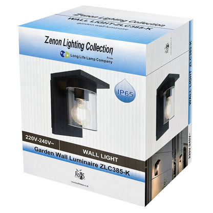 Outdoor Wall Light Lantern Black Clear Lamp Shade with 4w LED Warm White - Energy Light Bulbs - Free delivery on all orders