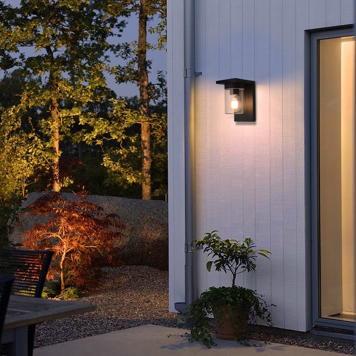 Outdoor Wall Light Lantern Black Clear Lamp Shade with 4w LED Warm White - Energy Light Bulbs - Free delivery on all orders