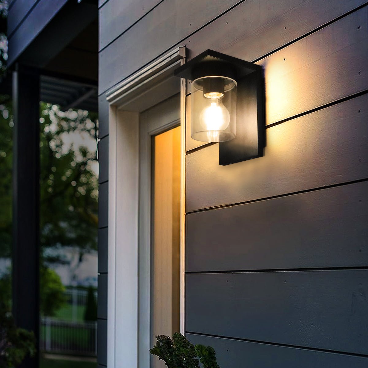 Outdoor Wall Light Lantern Black Clear Lamp Shade with 4w LED Warm White - Energy Light Bulbs - Free delivery on all orders