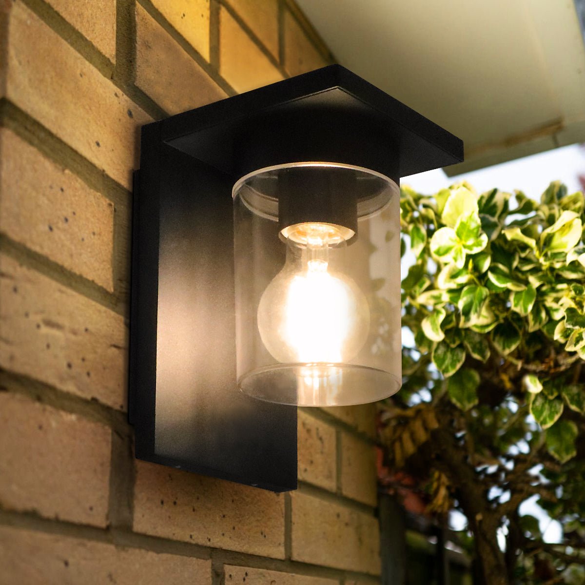 Outdoor Wall Light Lantern Black Clear Lamp Shade with 4w LED Warm White - Energy Light Bulbs - Free delivery on all orders