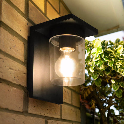 Outdoor Wall Light Lantern Black Clear Lamp Shade with 4w LED Warm White - Energy Light Bulbs - Free delivery on all orders