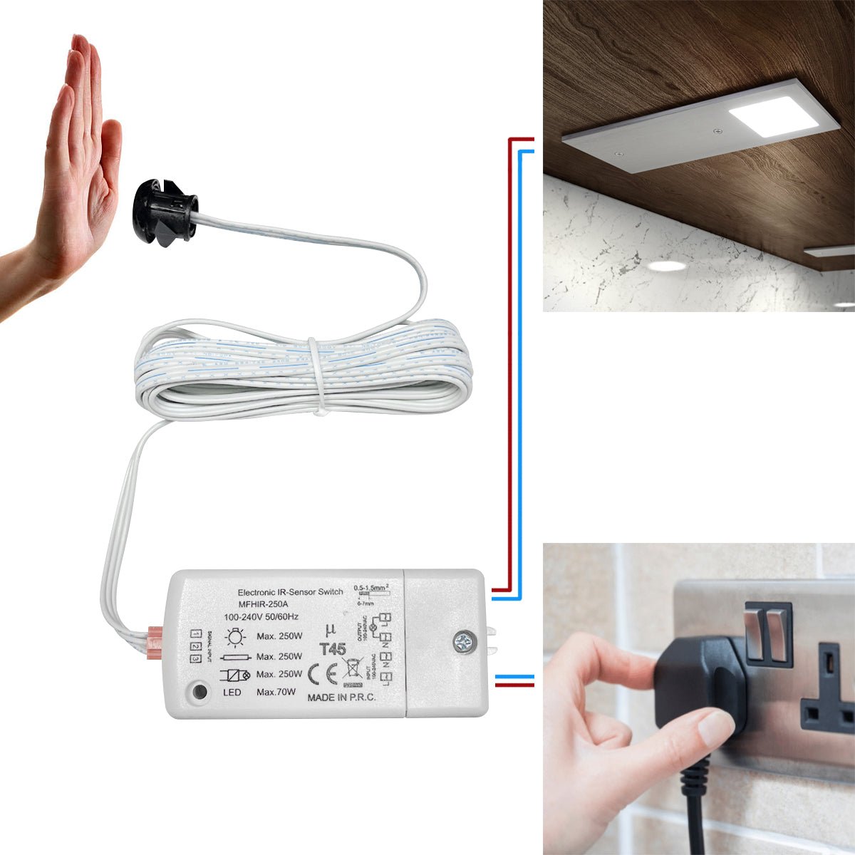 Outside Of Cabinet Hand Movement 250W IR Sensor Switch Max 70w for LEDs - Energy Light Bulbs - Free delivery on all orders