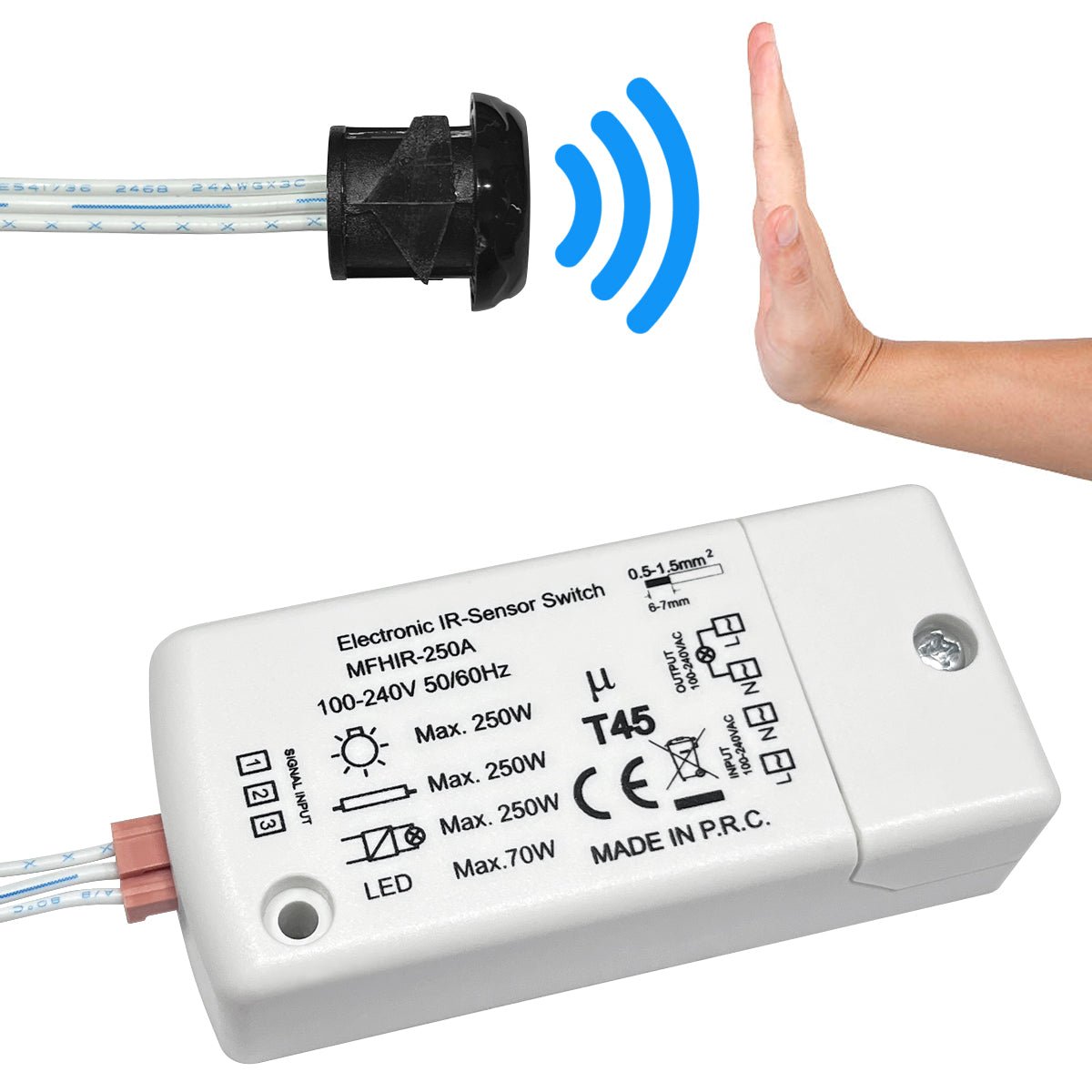 Outside Of Cabinet Hand Movement 250W IR Sensor Switch Max 70w for LEDs - Energy Light Bulbs - Free delivery on all orders