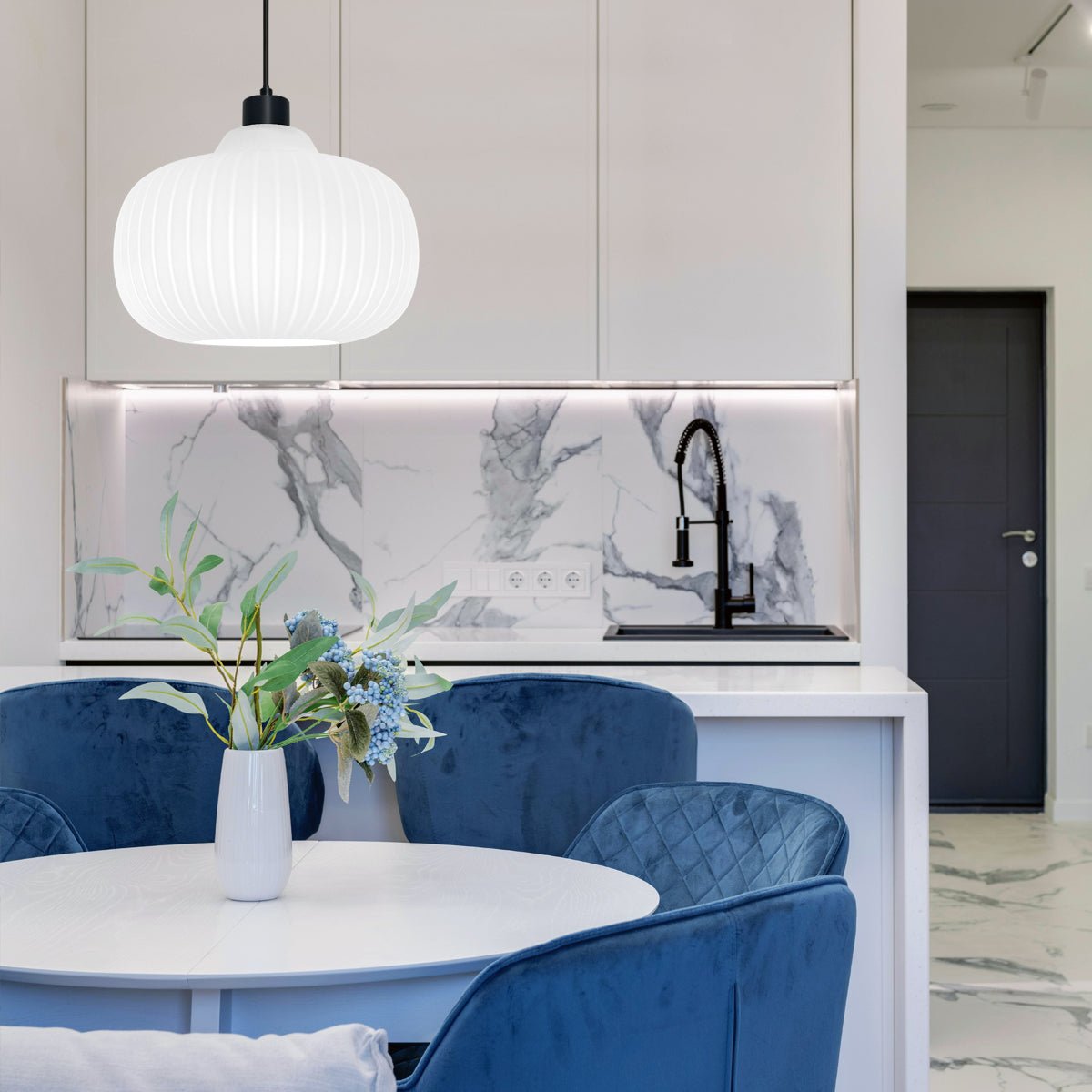 Oval Globe Ceiling Pendant Light Ribbed Opal Glass Lamp Shade - Energy Light Bulbs - Free delivery on all orders