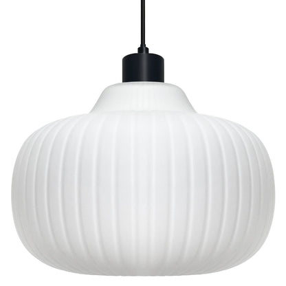 Oval Globe Ceiling Pendant Light Ribbed Opal Glass Lamp Shade - Energy Light Bulbs - Free delivery on all orders