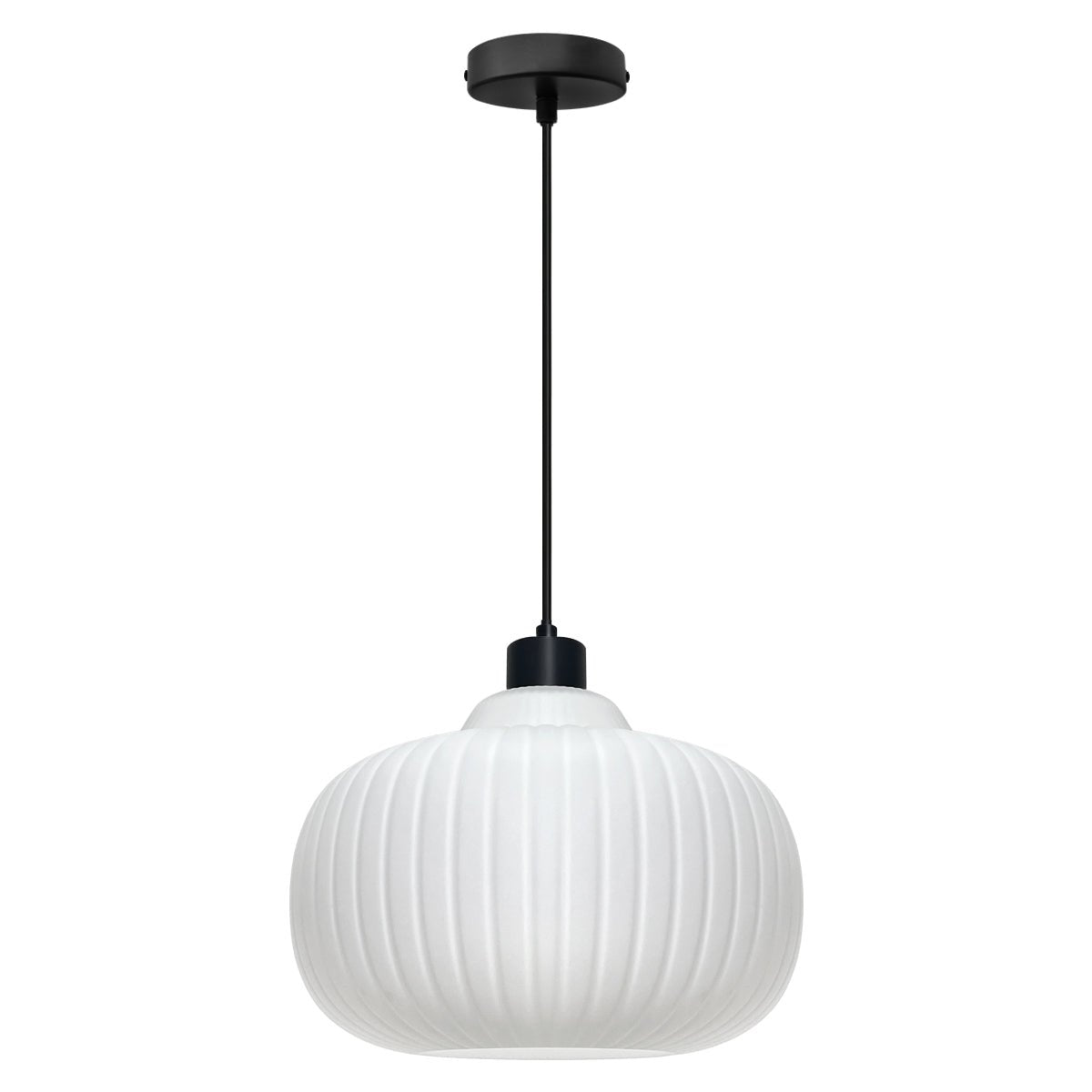 Oval Globe Ceiling Pendant Light Ribbed Opal Glass Lamp Shade - Energy Light Bulbs - Free delivery on all orders