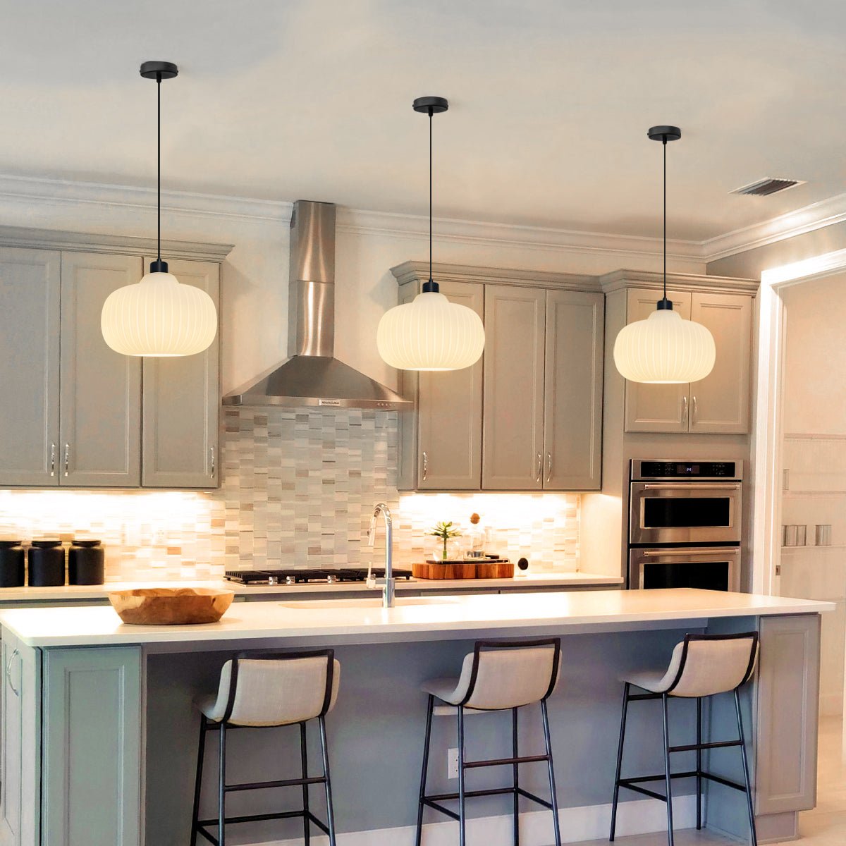 Oval Globe Ceiling Pendant Light Ribbed Opal Glass Lamp Shade - Energy Light Bulbs - Free delivery on all orders