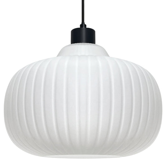 Oval Globe Ceiling Pendant Light Ribbed Opal Glass Lamp Shade - Energy Light Bulbs - Free delivery on all orders
