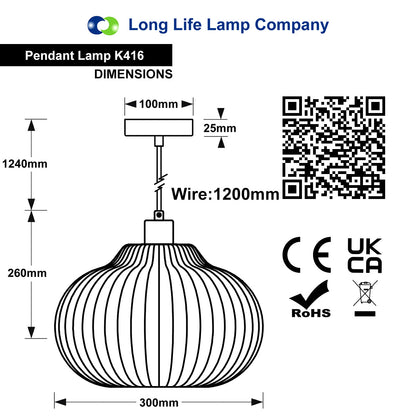 Oval Globe Ceiling Pendant Light Ribbed Opal Glass Lamp Shade - Energy Light Bulbs - Free delivery on all orders