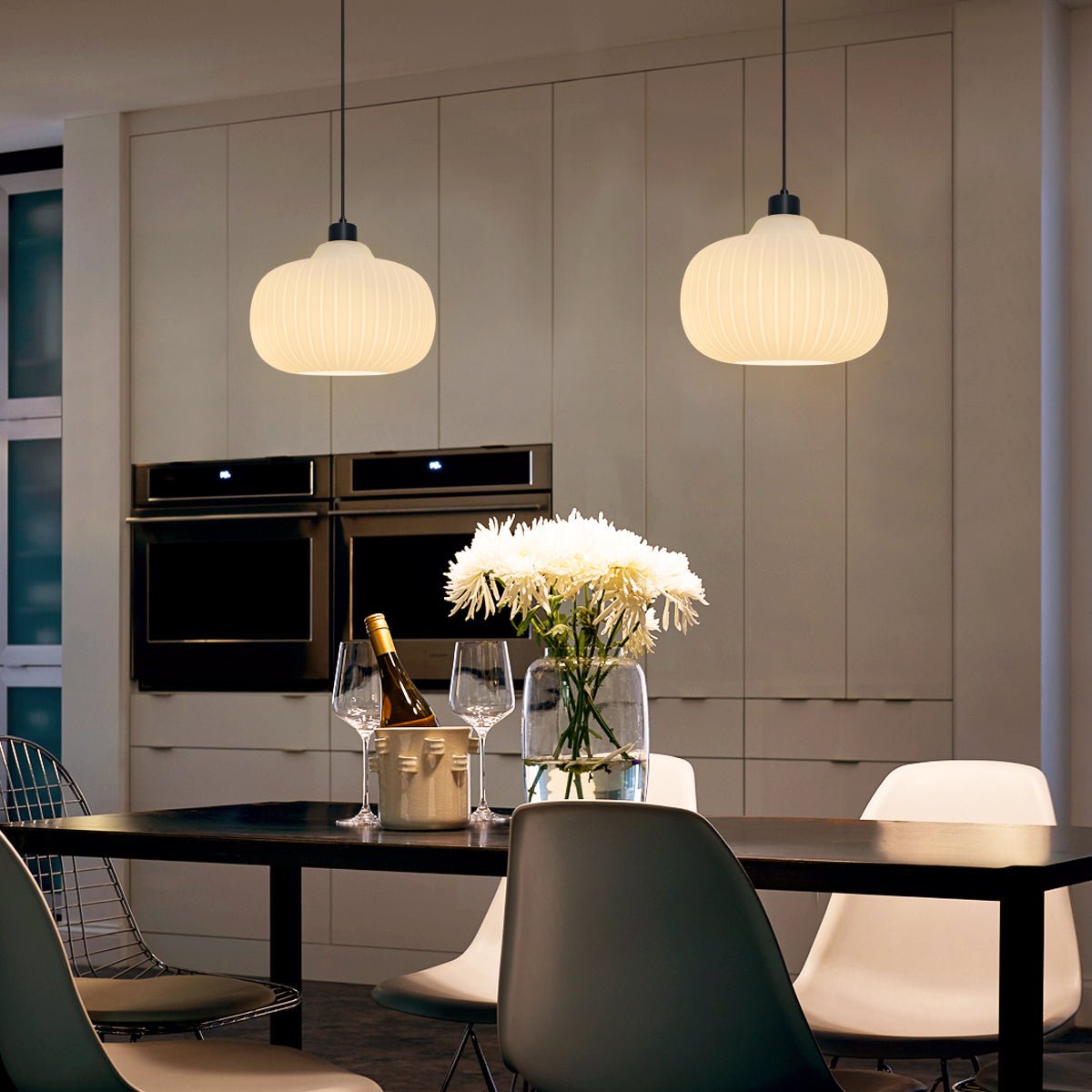Oval Globe Ceiling Pendant Light Ribbed Opal Glass Lamp Shade - Energy Light Bulbs - Free delivery on all orders