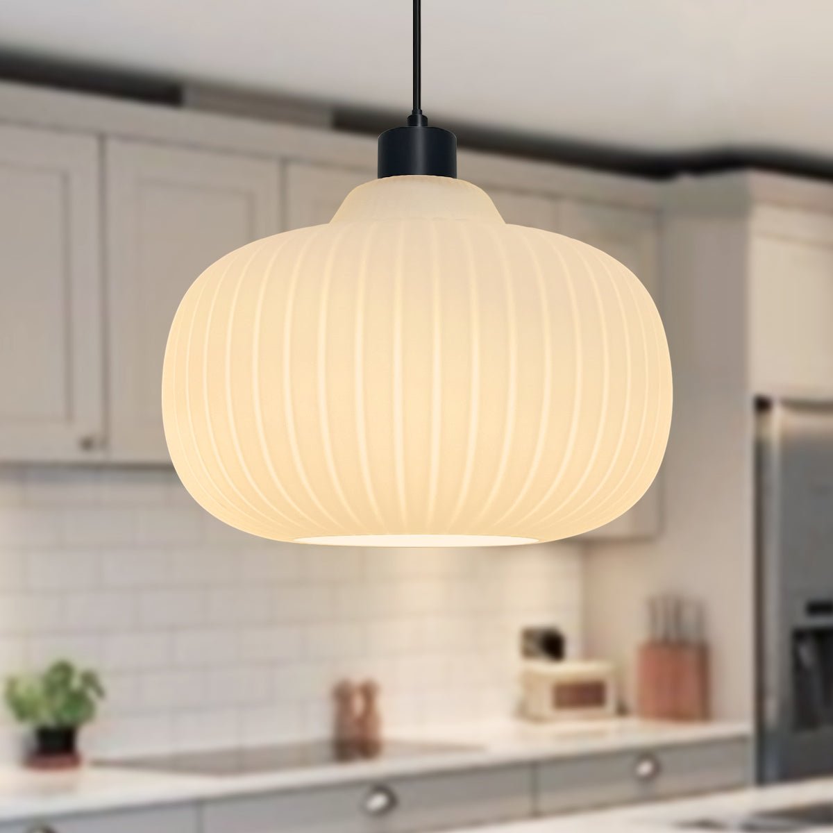 Oval Globe Ceiling Pendant Light Ribbed Opal Glass Lamp Shade - Energy Light Bulbs - Free delivery on all orders