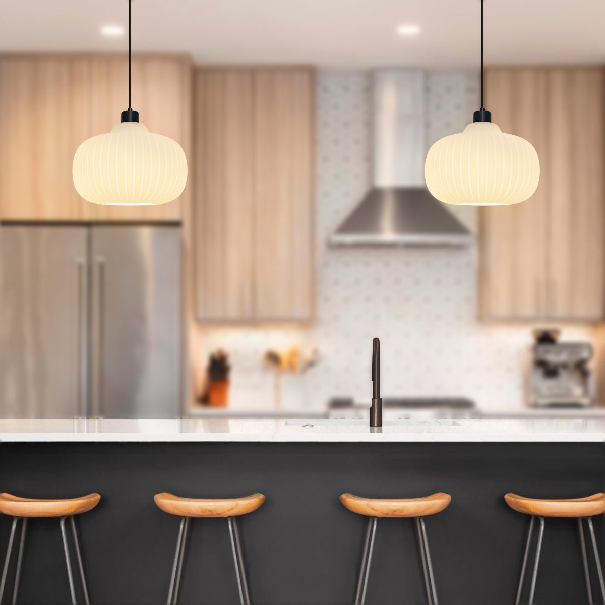 Oval Globe Ceiling Pendant Light Ribbed Opal Glass Lamp Shade - Energy Light Bulbs - Free delivery on all orders