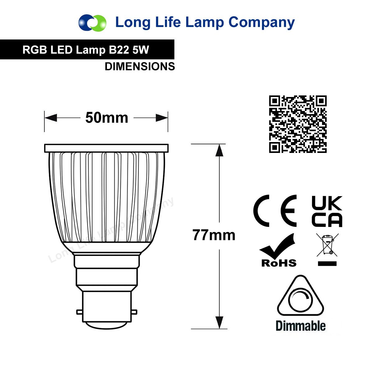 Pack of 2 RGB LED B22 Bayonet Colour Changing Bulbs