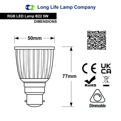 Pack of 2 RGB LED B22 Bayonet Colour Changing Bulbs