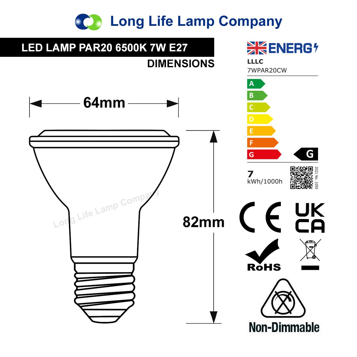 PAR20 7w Cool White 38 Degree Beam - Energy Light Bulbs - Free delivery on all orders