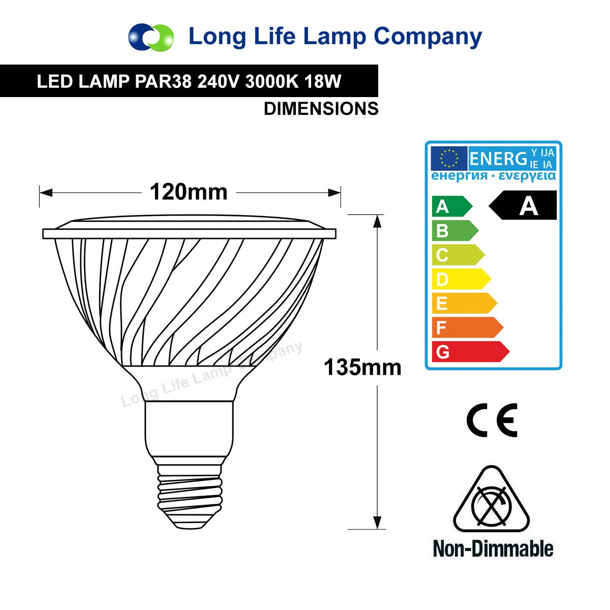 PAR38 18w Warm White 38 Degree Beam - Energy Light Bulbs - Free delivery on all orders