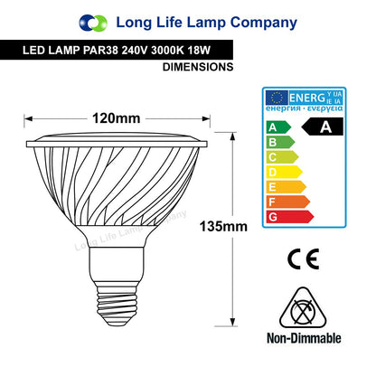 PAR38 18w Warm White 38 Degree Beam - Energy Light Bulbs - Free delivery on all orders