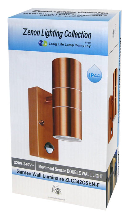 PIR Double Outdoor Wall Light Copper Finish with Movement Sensor IP44 - Energy Light Bulbs - Free delivery on all orders