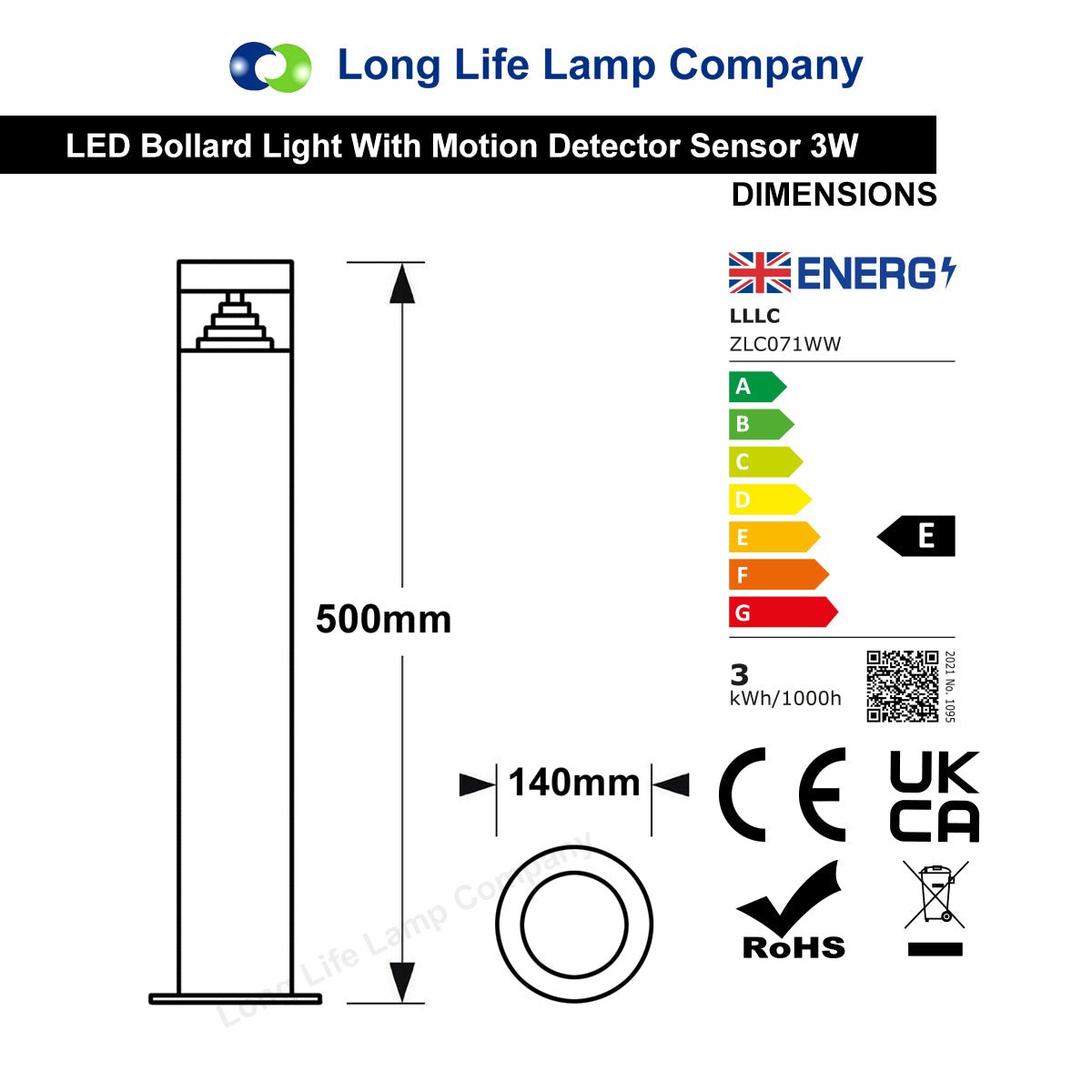 PIR LED Bollard Garden Lamp Post Stainless Steel Outdoor PIR Ground Light - Energy Light Bulbs - Free delivery on all orders