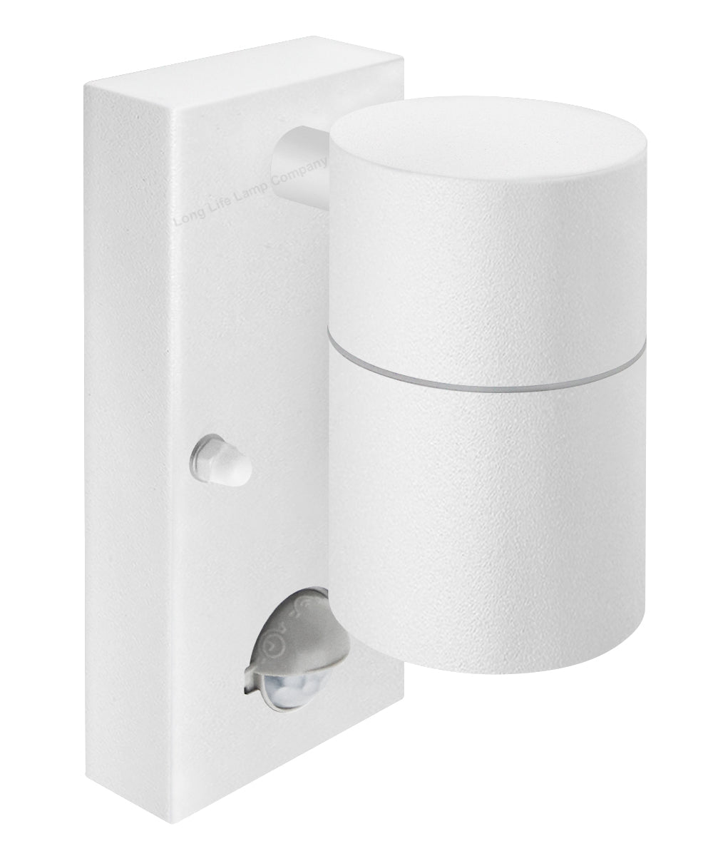 PIR Matt White Stainless Steel Single Outdoor Down Wall Light Movement Sensor - Energy Light Bulbs - Free delivery on all orders