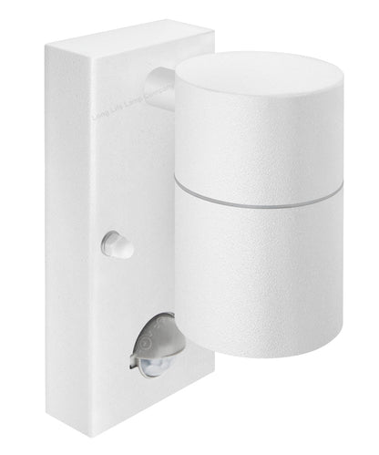 PIR Matt White Stainless Steel Single Outdoor Down Wall Light Movement Sensor - Energy Light Bulbs - Free delivery on all orders