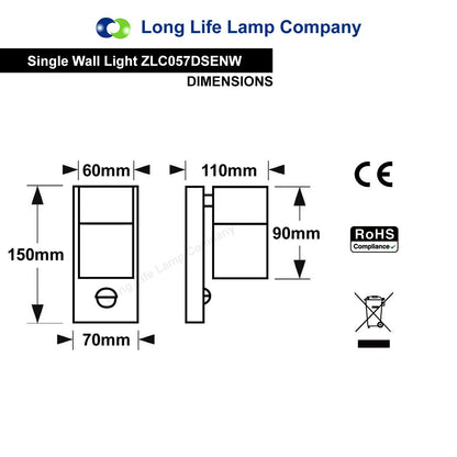 PIR Matt White Stainless Steel Single Outdoor Down Wall Light Movement Sensor - Energy Light Bulbs - Free delivery on all orders