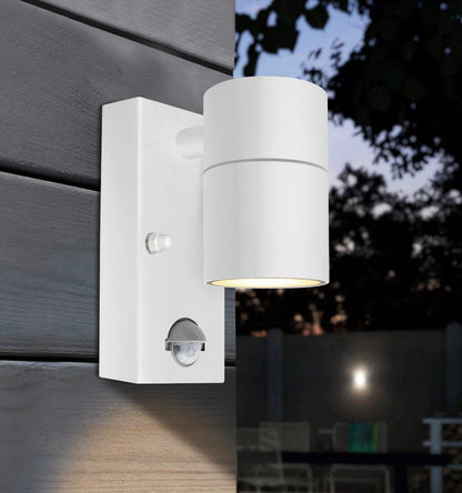 PIR Matt White Stainless Steel Single Outdoor Down Wall Light Movement Sensor - Energy Light Bulbs - Free delivery on all orders