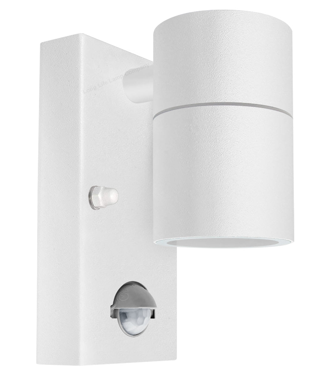 PIR Matt White Stainless Steel Single Outdoor Down Wall Light Movement Sensor - Energy Light Bulbs - Free delivery on all orders